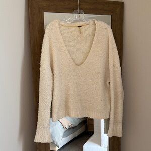 Free People Cream V-Neck Sweater